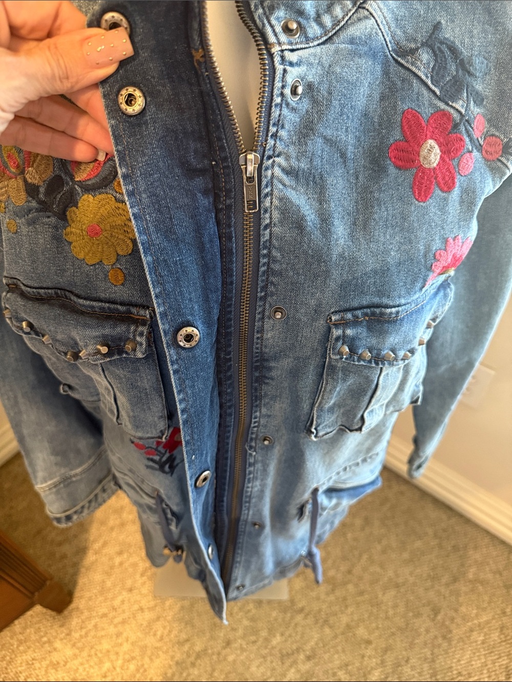 Billy T Embroidered Medium Wash Denim Jacket - Blue - Large - Picture 6 of 6